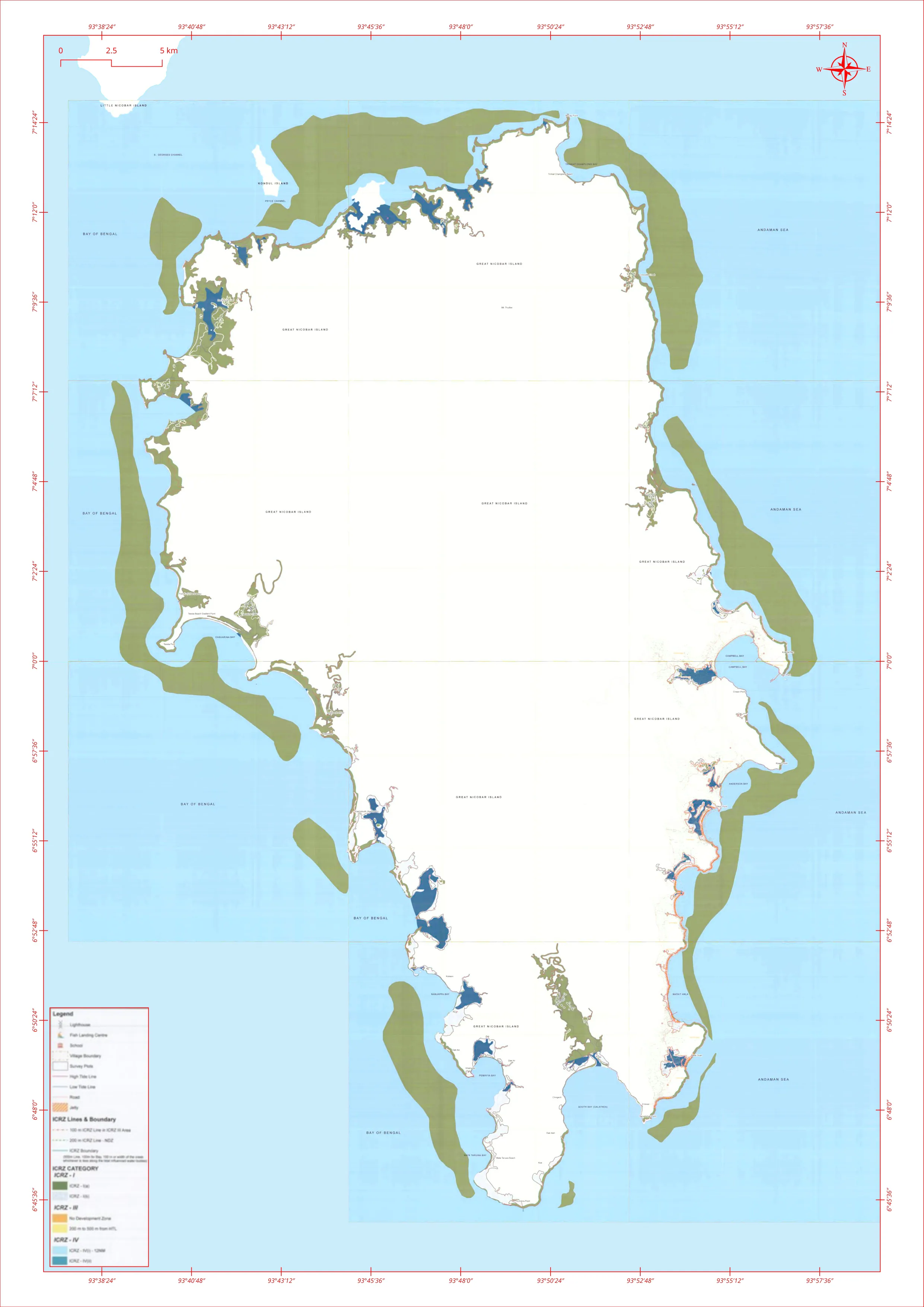 ICRZ map of Great Nicobar coastline as per CRZ 2021, with coral reefs removed