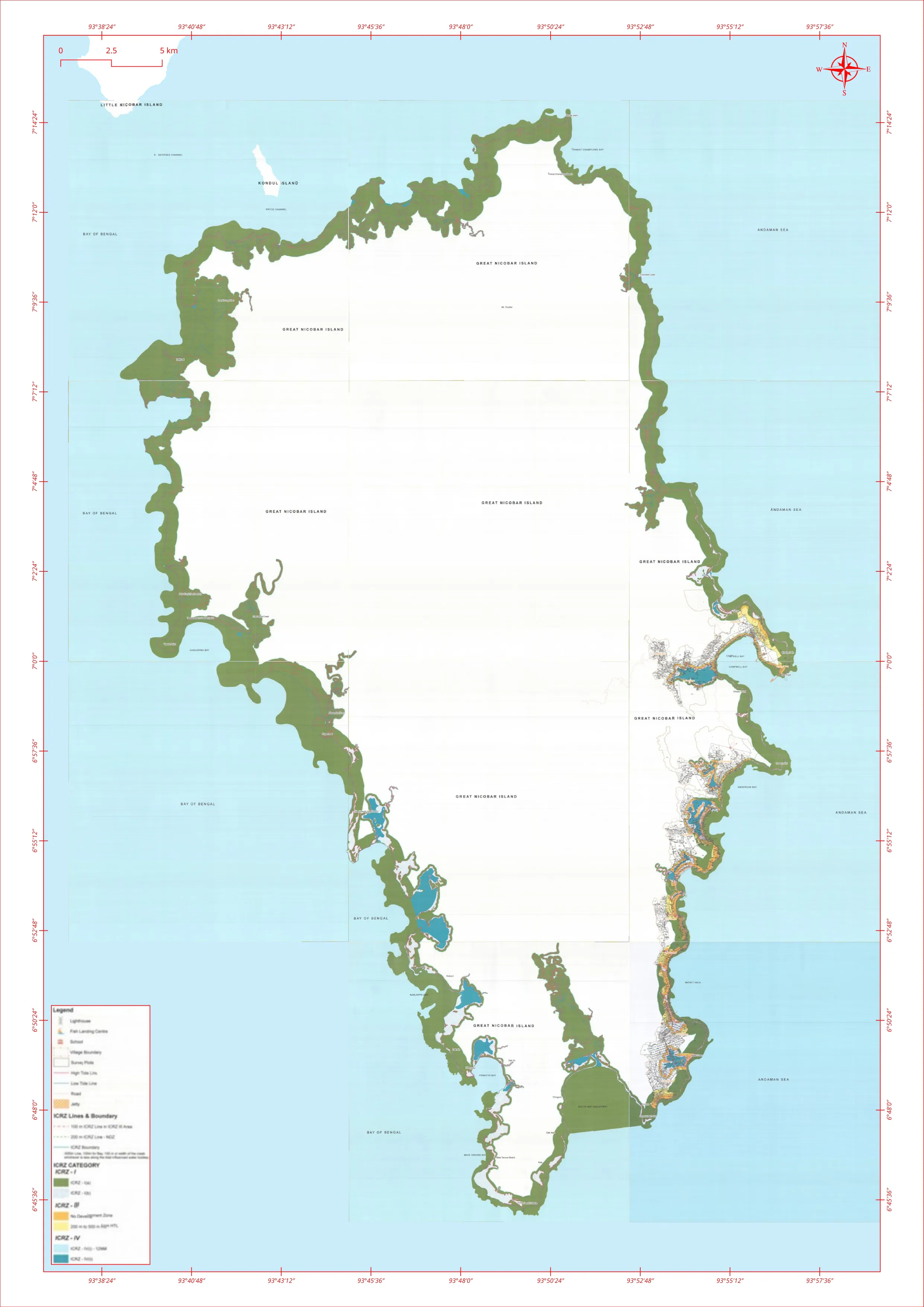 ICRZ map of Great Nicobar coastline as per IPZ 2018, showing coral reefs